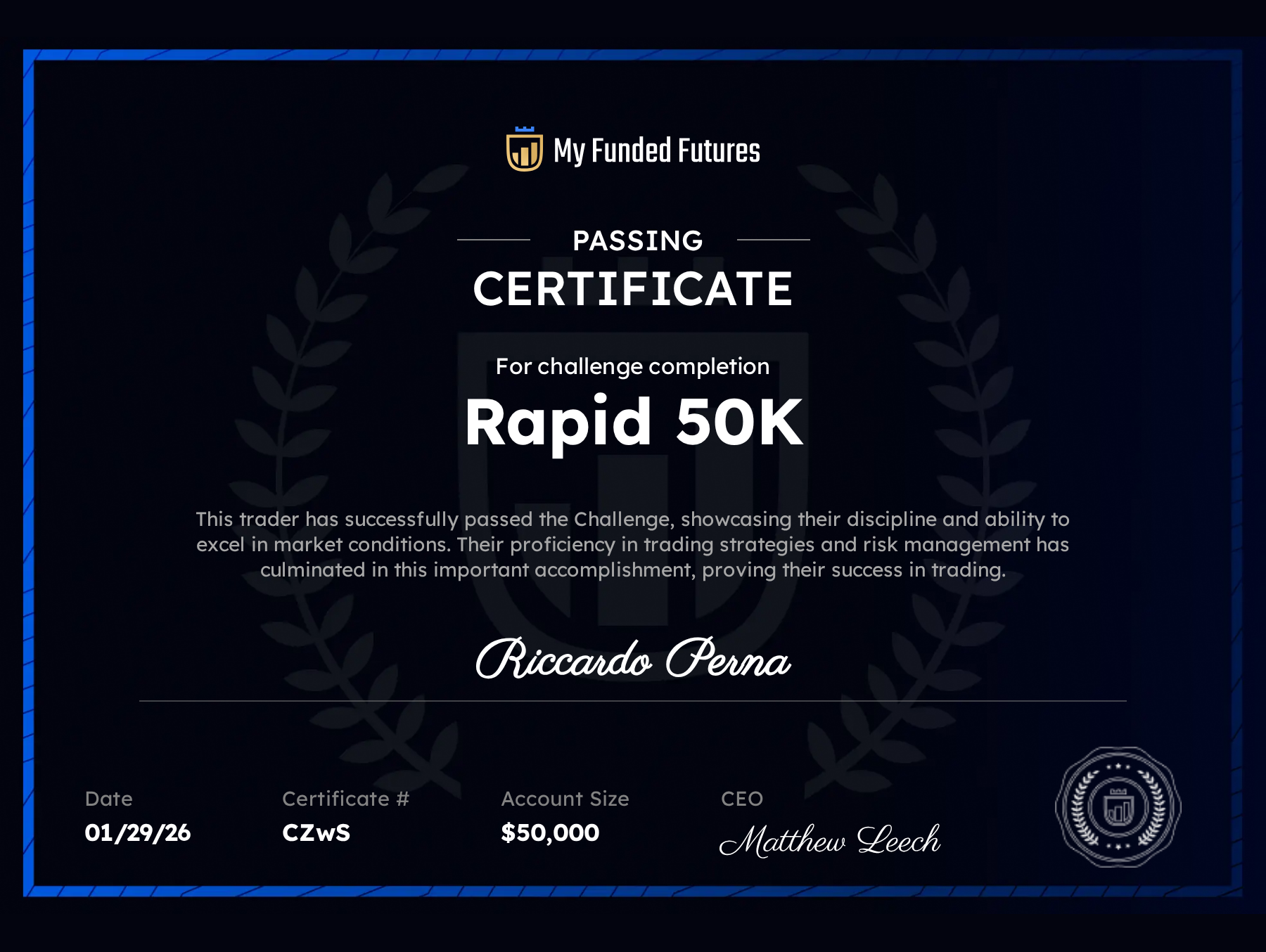 Trading Certificate for Trader