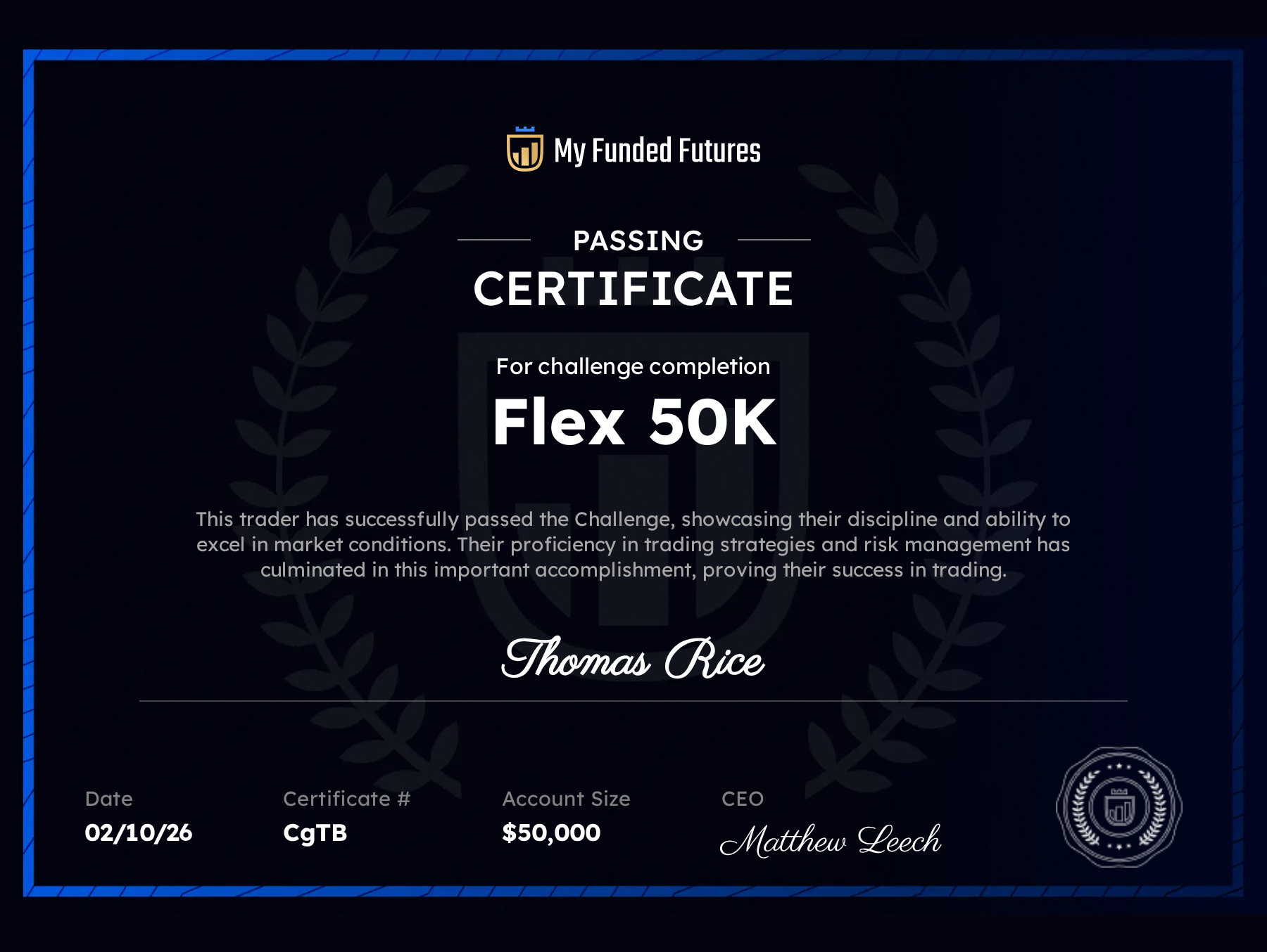 Trading Certificate for Trader